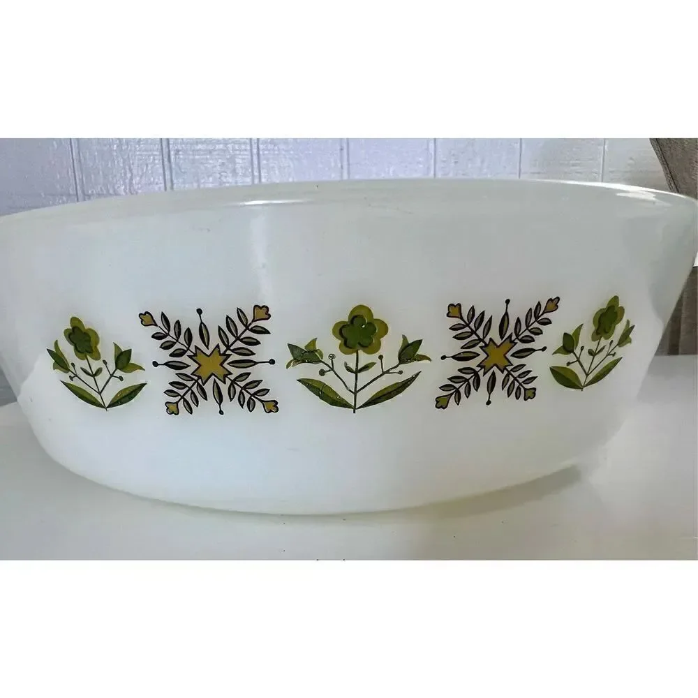 Vintage Anchor Hocking Fire King Green Meadow 2 Quart Casserole Dish 438